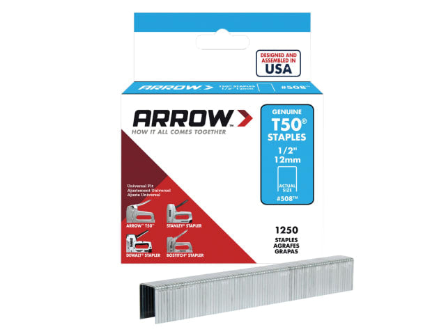Arrow T50 Staples 12mm 1/2in Box of 1250 for T50 T55 Tackers Quality Staples