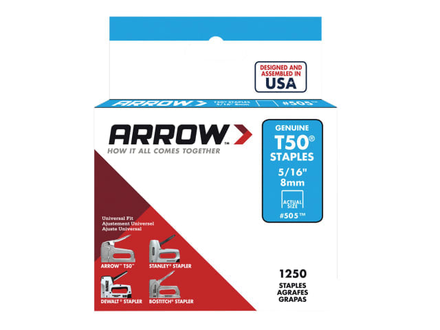 Arrow T50 Staples 8mm 5/16in Box of 1250 for T50 T55 Tackers Upholstery