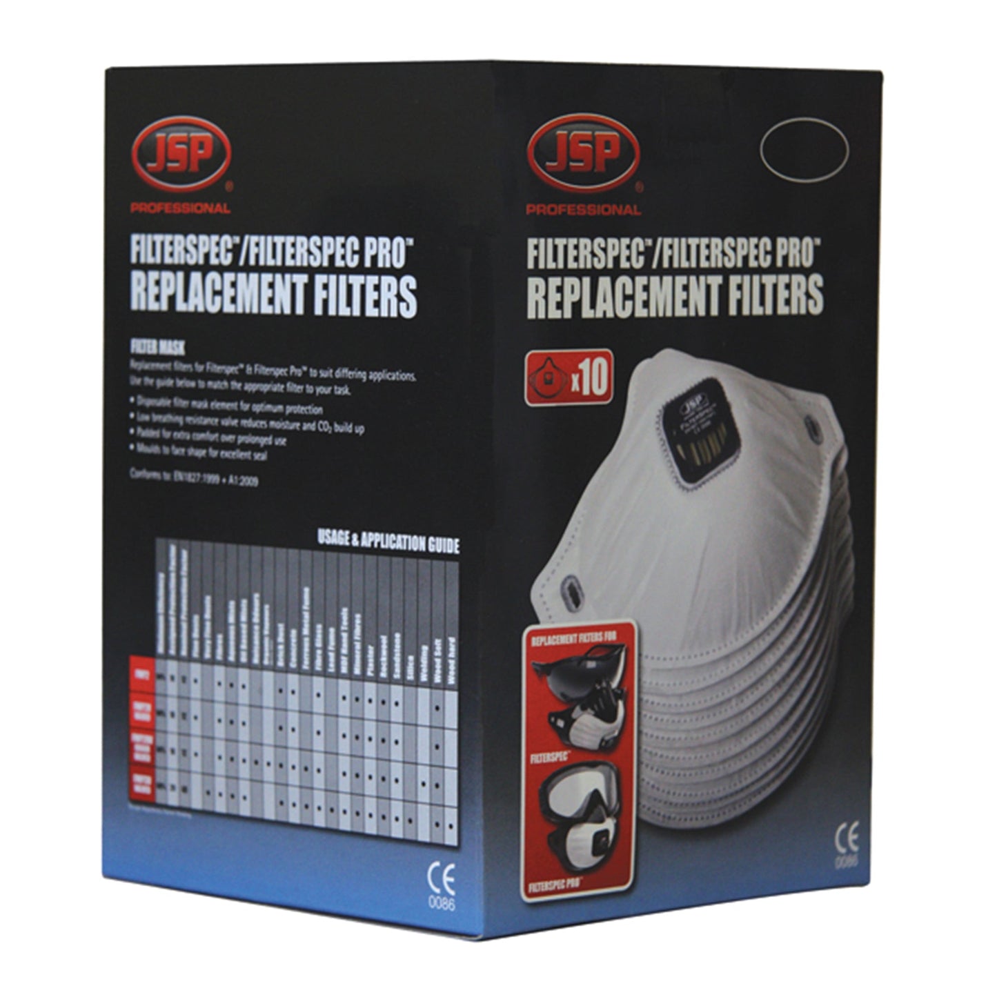 JSP Filterspec Valved Replacement FFP3 Odour Filters Box of 10 for Safety Masks