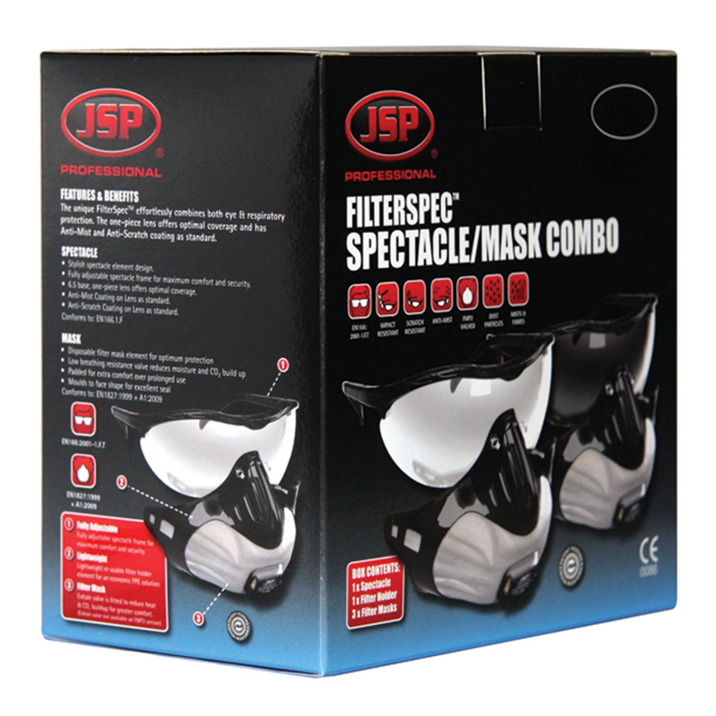 JSP FilterSpec FFP3V Eye and Respiratory Protection with Anti-Mist Lens
