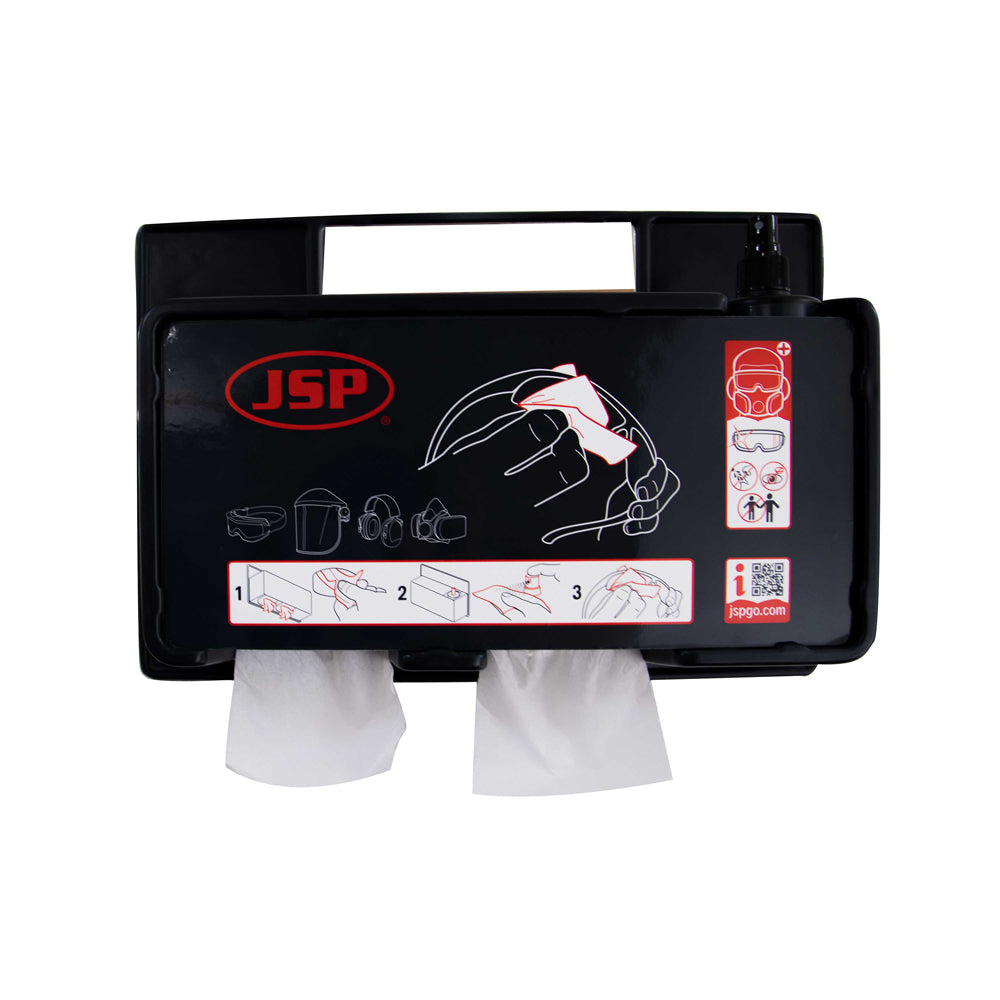 JSP Lens Cleaning Station with 4 Tissue Boxes, 500ml Fluid and Mirror