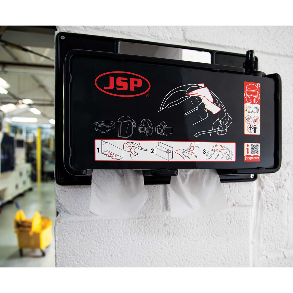JSP Lens Cleaning Station with 4 Tissue Boxes, 500ml Fluid and Mirror