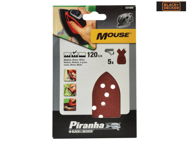 BLACK + DECKER Mouse Sanding Sheets 120g Pack of 5 for Wood and Metal