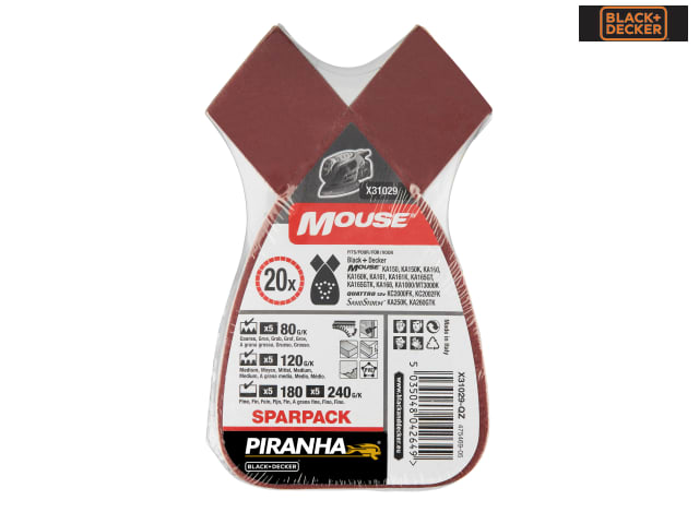 BLACK + DECKER Mouse Sanding Sheets Assorted Pack of 20 for Various Models