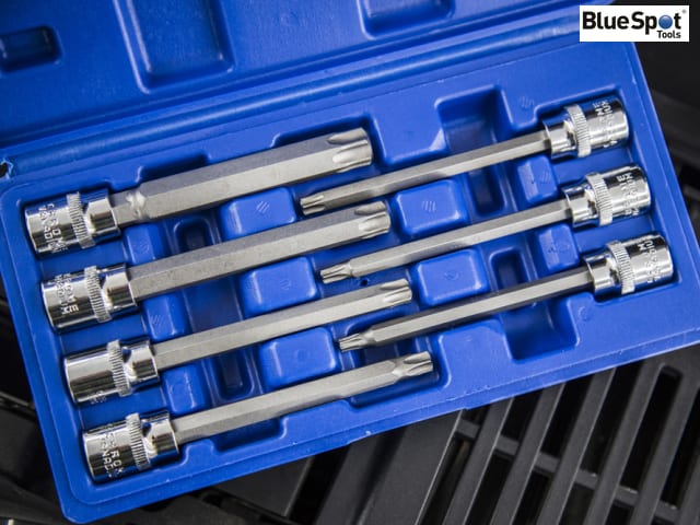BlueSpot Tools 3/8in Drive Extra Long TORX Socket Bit Set 7 Piece T25-T60