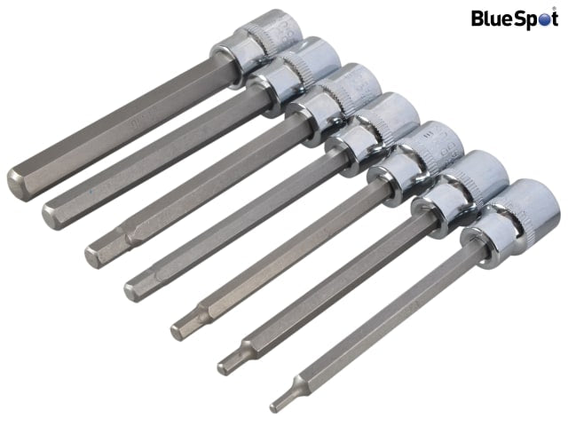 BlueSpot 3/8in Drive Extra Long Hex Socket Bit Set 7 Piece Chrome Vanadium