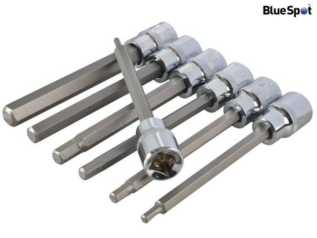 BlueSpot 3/8in Drive Extra Long Hex Socket Bit Set 7 Piece Chrome Vanadium