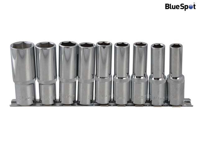 BlueSpot Tools 1/2in Drive Deep Socket Set 9 Piece Chrome Vanadium Steel