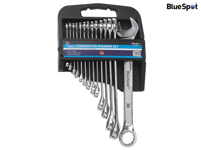 BlueSpot 14 Piece Combination Spanner Set Metric Chrome Vanadium with Case