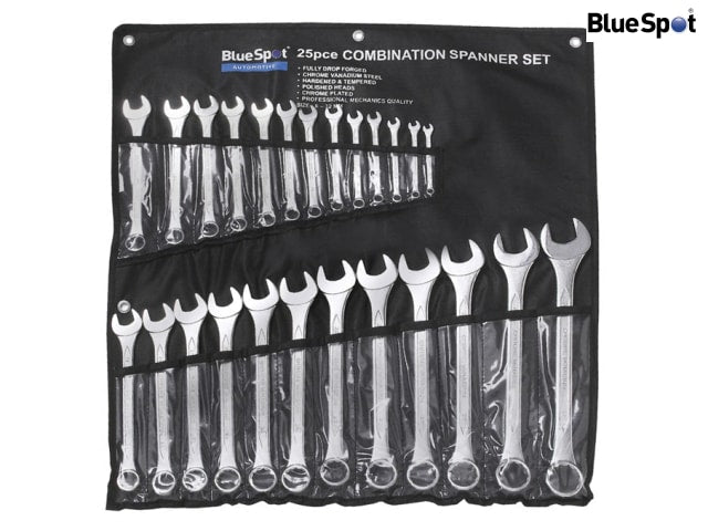 BlueSpot 25 Piece Combination Spanner Set Metric Chrome Vanadium in Case