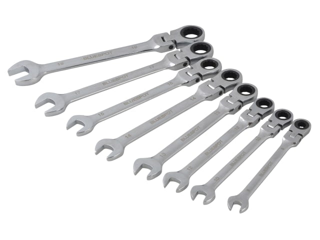 BlueSpot 8 Piece Flexible Head Ratchet Spanner Set 180Â° Chrome Vanadium Steel