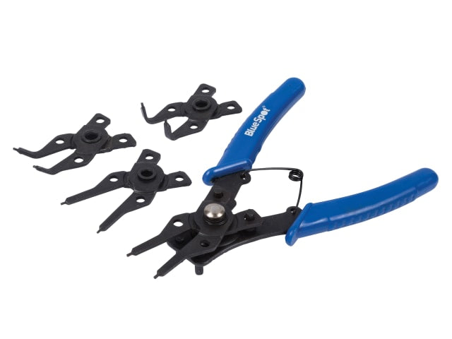 BlueSpot Tools 4-in-1 Circlip Pliers with Interchangeable Jaws 160mm A3 Steel