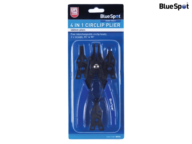 BlueSpot Tools 4-in-1 Circlip Pliers with Interchangeable Jaws 160mm A3 Steel