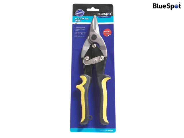 BlueSpot Tools Aviation Tin Snips Straight Cut 250mm 10in Durable Carbon Steel