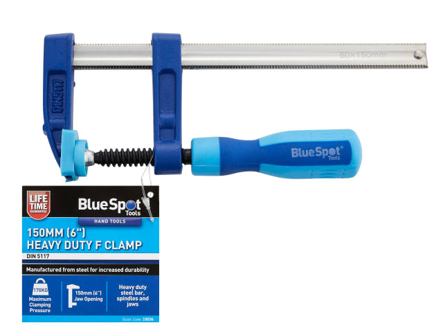 BlueSpot Tools Heavy-Duty F-Clamp 150mm Jaw Opening 50mm Depth 170kg Pressure