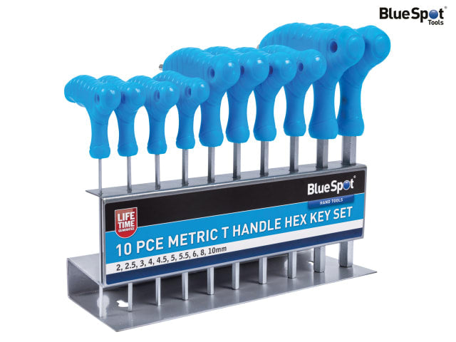BlueSpot Tools 10 Piece Metric T-Handle Hex Key Set with Ergonomic Grip