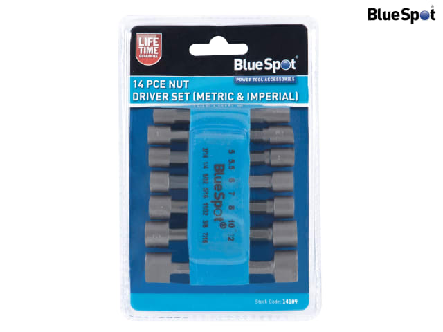 BlueSpot 14 Piece Metric & Imperial Nut Driver Set with Belt Clip Storage