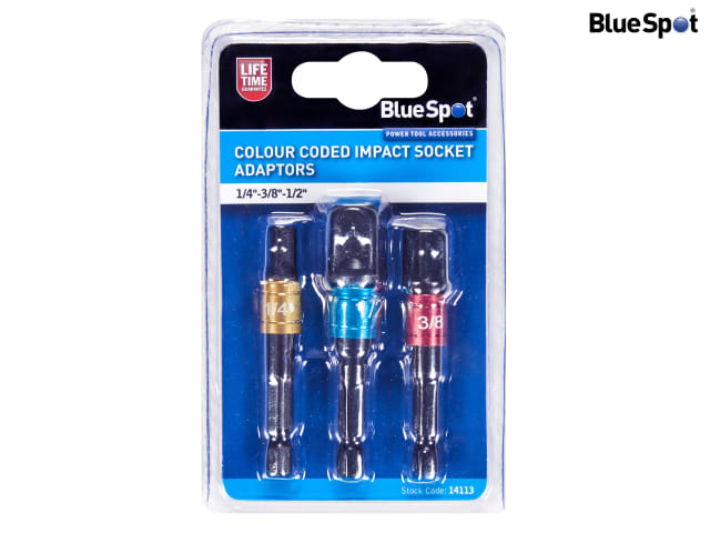 BlueSpot Tools Colour-Coded Impact Socket Adaptor Set 3 Piece Chrome Vanadium