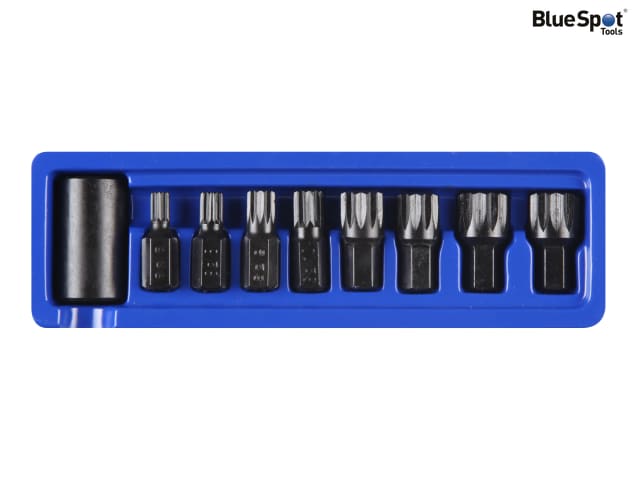 BlueSpot Tools 1/2in Impact Spline Bit Set 9 Piece S2 Steel Durable Sizes M6-M18