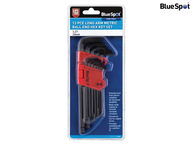 BlueSpot Tools 13 Piece Long Arm Ball End Hex Key Set Chrome Vanadium Steel