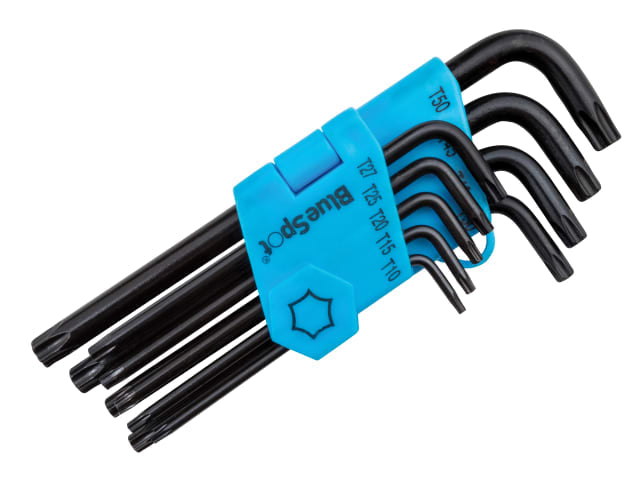 BlueSpot Tools Long Arm TORX Key Set 9 Pieces TX10-TX50 Chrome Vanadium