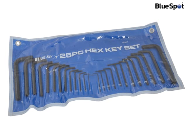 BlueSpot 25 Piece Metric & Imperial Hex Key Wrench Set with Pouch