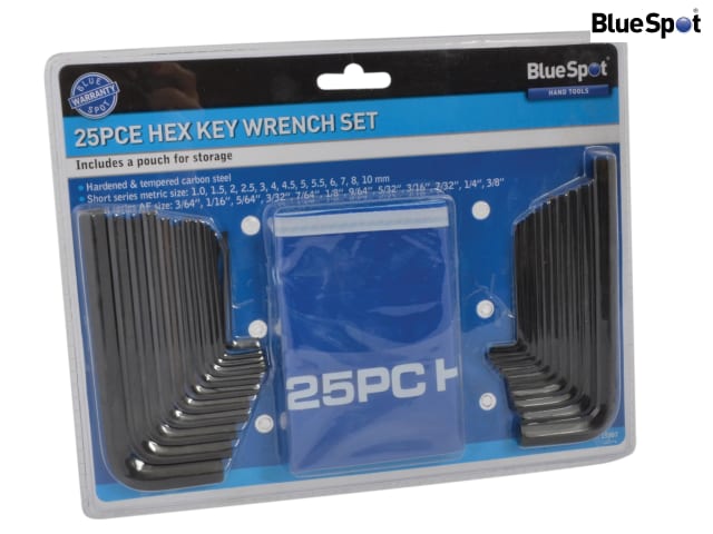 BlueSpot 25 Piece Metric & Imperial Hex Key Wrench Set with Pouch