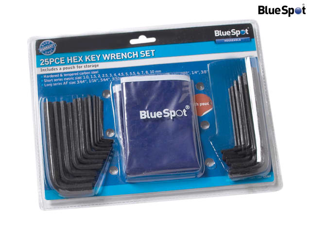 BlueSpot 25 Piece Metric & Imperial Hex Key Wrench Set with Pouch