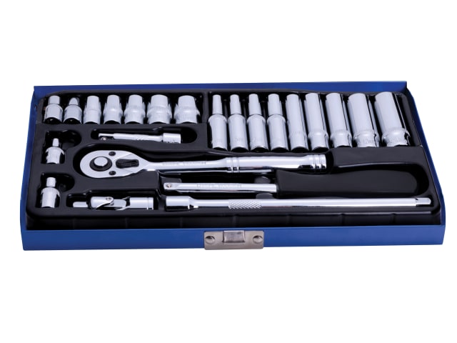 BlueSpot 24 Piece 1/4in Metric Socket Set with Ratchet and Metal Case