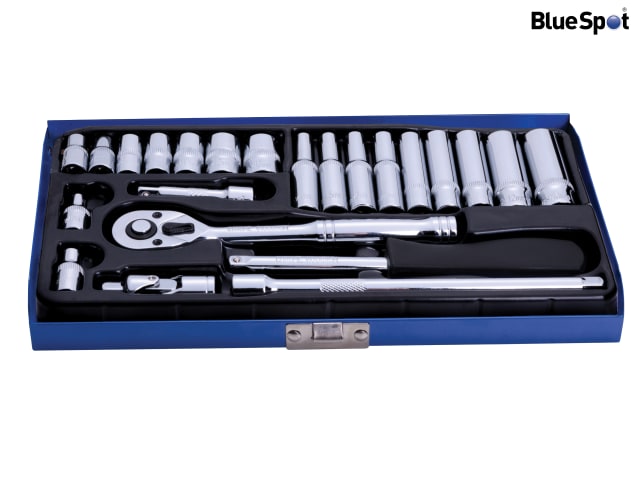 BlueSpot 24 Piece 1/4in Metric Socket Set with Ratchet and Metal Case