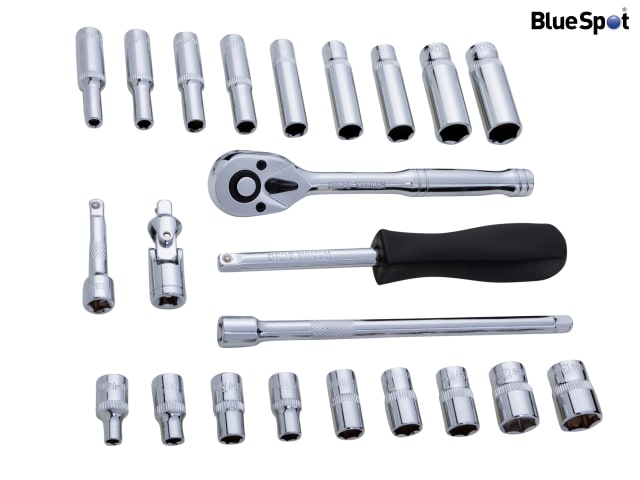 BlueSpot 24 Piece 1/4in Metric Socket Set with Ratchet and Metal Case