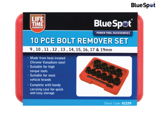 BlueSpot Tools 10 Piece Bolt Remover Set 9-19mm Chrome Molybdenum Steel