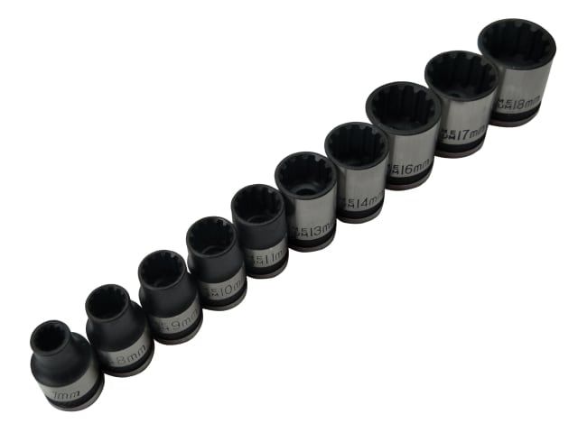 BlueSpot Tools 3/8in Drive Spline Socket Set 10 Piece Metric Chrome Vanadium