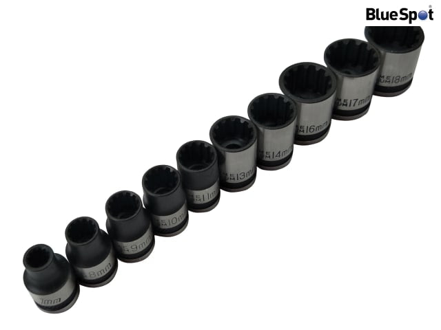 BlueSpot Tools 3/8in Drive Spline Socket Set 10 Piece Metric Chrome Vanadium