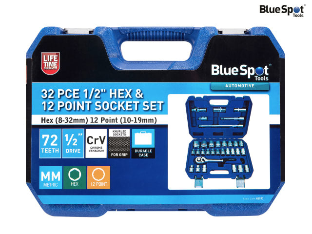 BlueSpot Tools 94 Piece Metric Socket Set 1/2in & 1/4in Chrome Vanadium