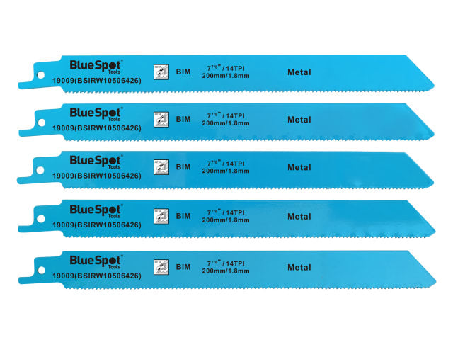 BlueSpot Bi-Metal Reciprocating Saw Blades 240mm 5 TPI Pk of 5 for Metal Cutting