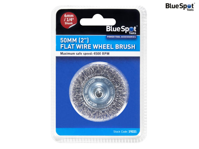 BlueSpot Tools 50mm Flat Steel Wire Wheel Brush 6mm Arbor for Drills
