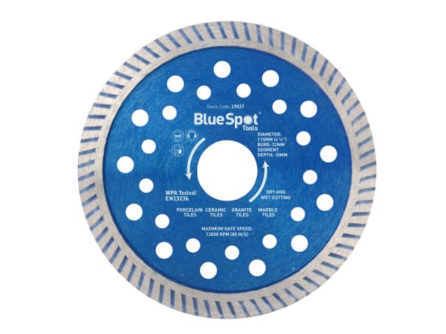 BlueSpot Tools Turbo Cutting Disc 115mm for Masonry Concrete Granite Marble