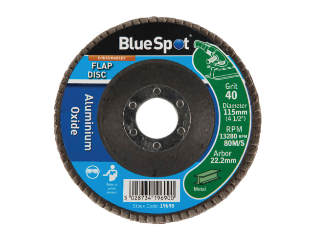 BlueSpot Tools 115mm Sanding Flap Disc 40 Grit Aluminium Oxide - Angle Grinders