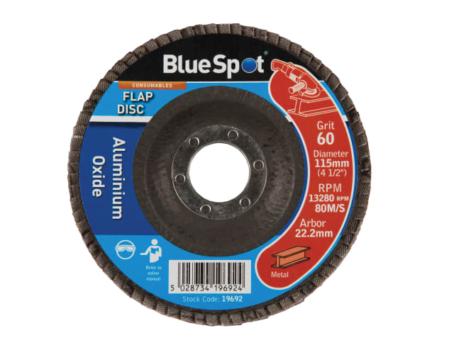 BlueSpot Tools 115mm Sanding Flap Disc 60 Grit Aluminium Oxide - Angle Grinders