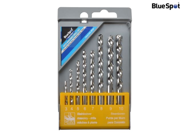 BlueSpot 8 Piece Masonry Drill Set 3-10mm with Carbide Tips & Case