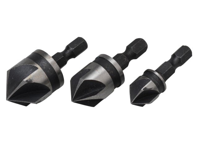 BlueSpot Tools 3Piece Countersink Bit Set HeatTreated CarbonSteel 12mm 16mm 19mm