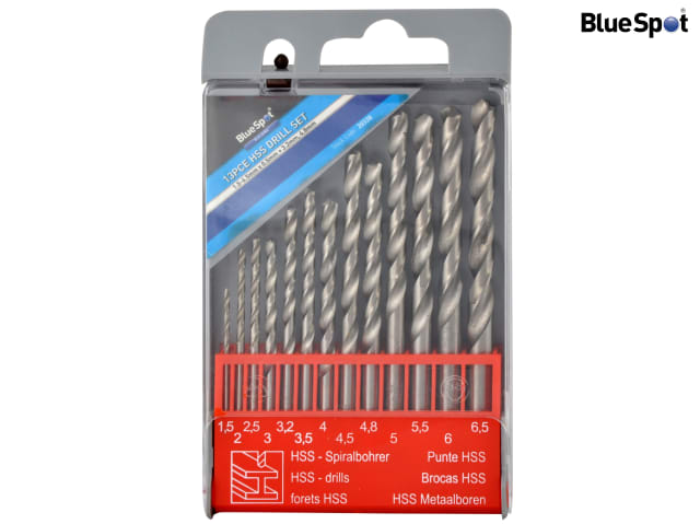 BlueSpot Tools HSS Drill Set 13 Pieces 1.5-6.5mm for Steel Wood Plastic
