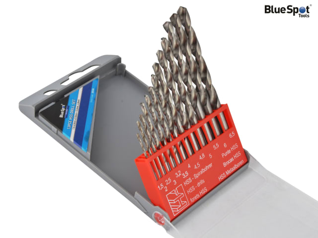 BlueSpot Tools HSS Drill Set 13 Pieces 1.5-6.5mm for Steel Wood Plastic
