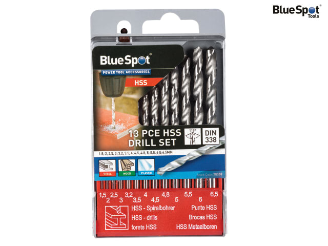 BlueSpot Tools HSS Drill Set 13 Pieces 1.5-6.5mm for Steel Wood Plastic