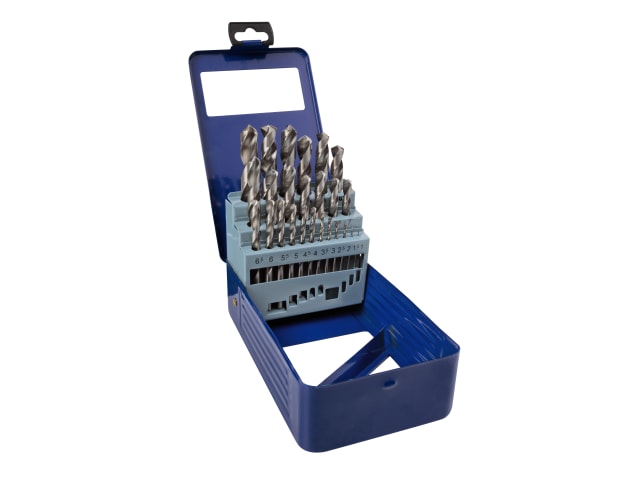 BlueSpot Tools 25 Piece HSS Drill Bit Set High-Speed Steel with Metal Case