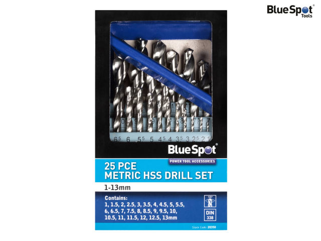 BlueSpot Tools 25 Piece HSS Drill Bit Set High-Speed Steel with Metal Case