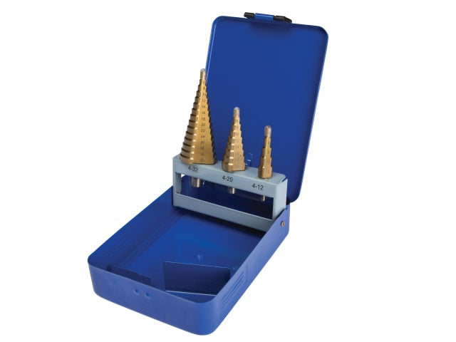 BlueSpot Tools 3 Piece Step Drill Set 4-32mm High Steel Titanium Coated