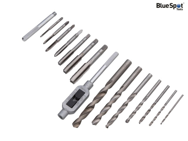 BlueSpot Tools 15 Piece Drill & Tap Set Hardened Steel with Metal Storage Tin