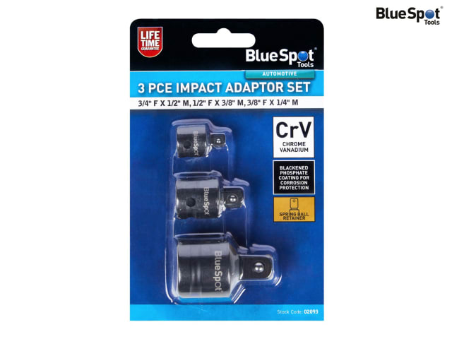 BlueSpot Tools 3Piece Impact Adaptor Set ChromeVanadium Durable Corrosion Resis.